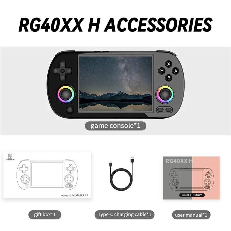 ANBERNIC RG40XXH 4.0 Inch IPS Screen Bluetooth + WiFi Handheld Video Game Console, with 64G+256G TF Card - Black