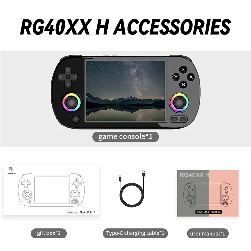 ANBERNIC RG40XXH 4.0 Inch IPS Screen Bluetooth + WiFi Handheld Video Game Console, with 64G TF Card - Black