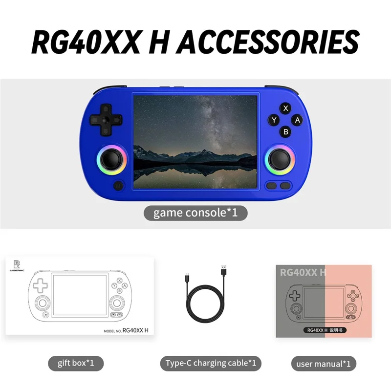 ANBERNIC RG40XXH 4.0 Inch IPS Screen Bluetooth + WiFi Handheld Video Game Console, with 64G TF Card - Blue
