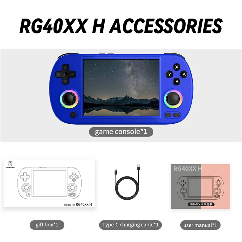 ANBERNIC RG40XXH 4.0 Inch IPS Screen Bluetooth + WiFi Handheld Video Game Console, with 64G+128G TF Card - Blue