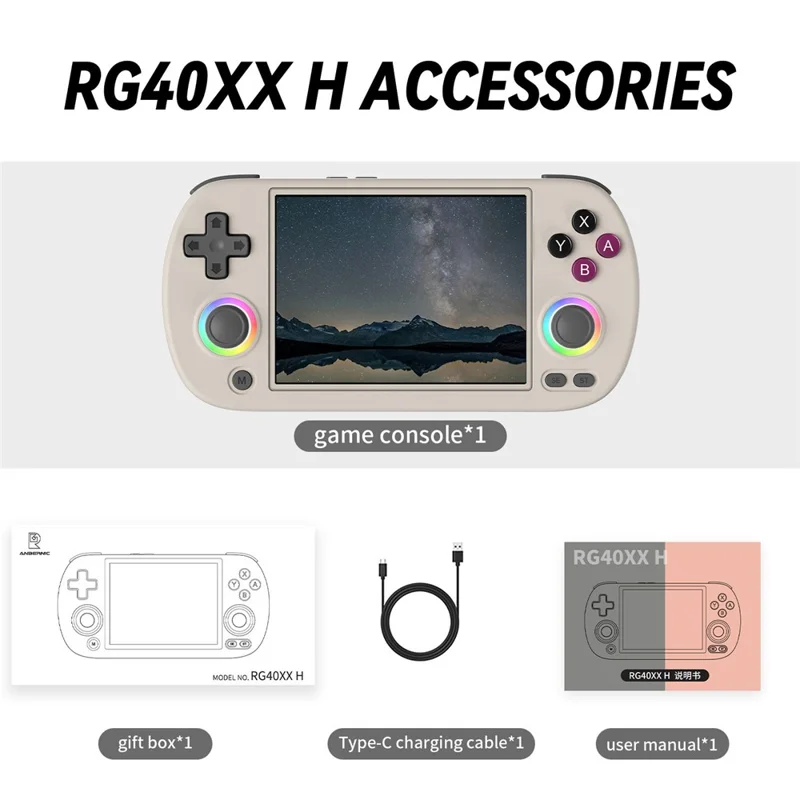 ANBERNIC RG40XXH 4.0 Inch IPS Screen 64G Bluetooth + WiFi Handheld Video Game Console, with 128G TF Card - Grey