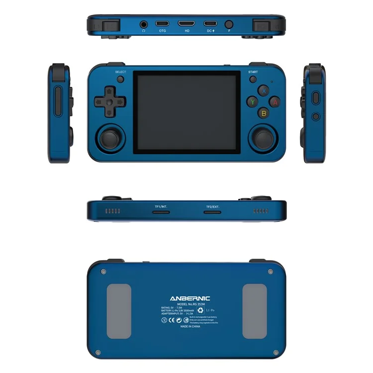 Anbernic RG353M 3,5-zoll-ips-bildschirm Tragbarer Handheld-videospielkonsole Mit Integriertem Hall Joystick Mit 16G+128G Tf-karte - Blau