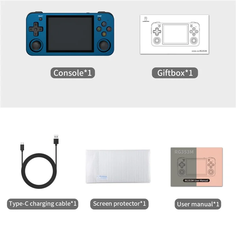 Anbernic RG353M 3,5-zoll-ips-bildschirm Tragbarer Handheld-videospielkonsole Mit Integriertem Hall Joystick Mit 16G+128G Tf-karte - Blau