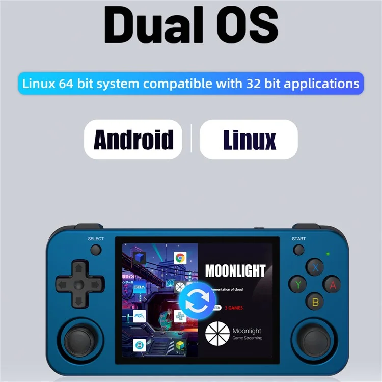 Anbernic RG353M 3,5-zoll-ips-bildschirm Tragbarer Handheld-videospielkonsole Mit Integriertem Hall Joystick Mit 16G+128G Tf-karte - Blau