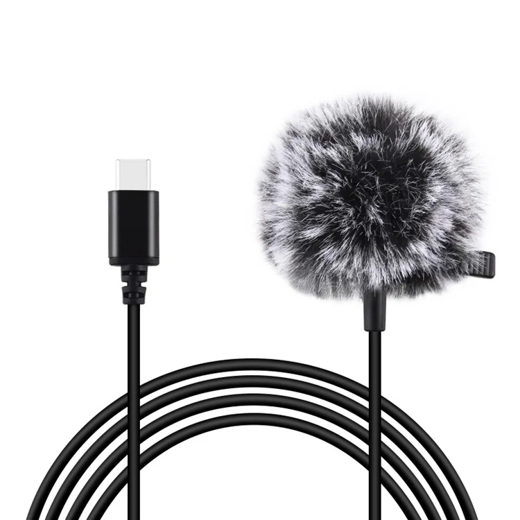 PULUZ PU425 1.5m Lavalier Microphone USB-C Lapel Clip-On Omni Condenser Mic for Video Recording