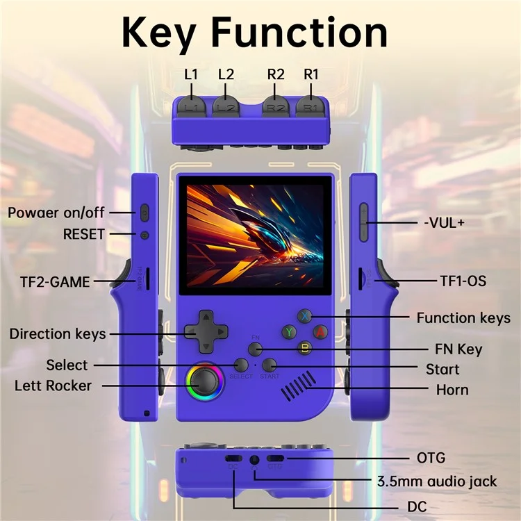 XGB36 3,5 Zoll Display Open-Source Handheld-Spielkonsole mit Retro-Arcade-Spielen, 5+128G - Blau