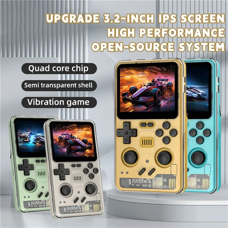 Console de jeu rétro portable POWKIDDY RGB20PRO 64G avec écran IPS de 3,2 pouces - Jaune