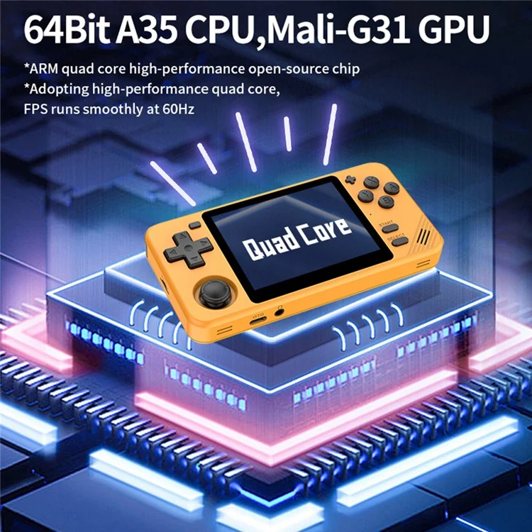 Consola de juegos portátil POWKIDDY RGB10X de 64G con pantalla IPS de 3,5 pulgadas en formato 4:3 - Amarillo