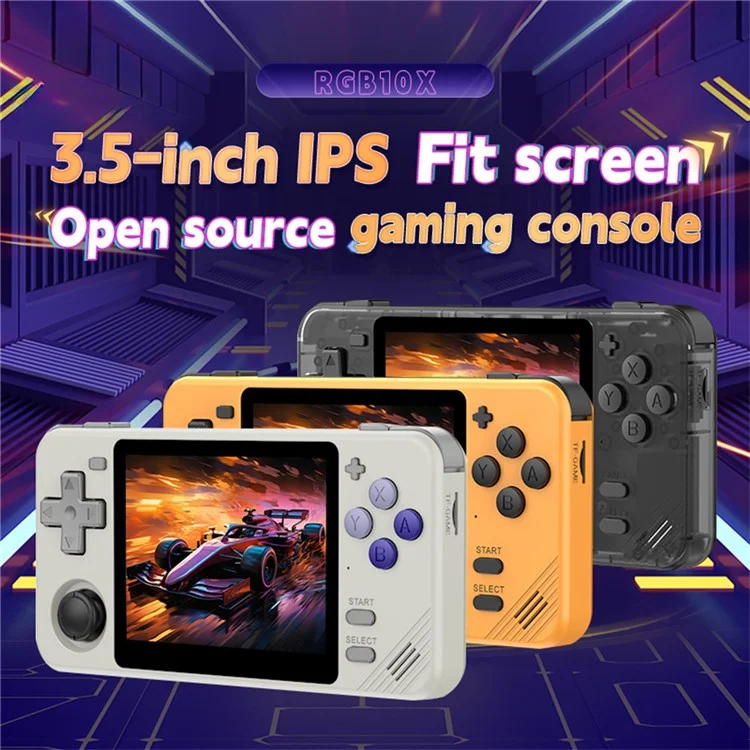 POWKIDDY RGB10X 64G Handheld Game Console 3.5 Inch 4:3 IPS Screen Video Game Player - Black