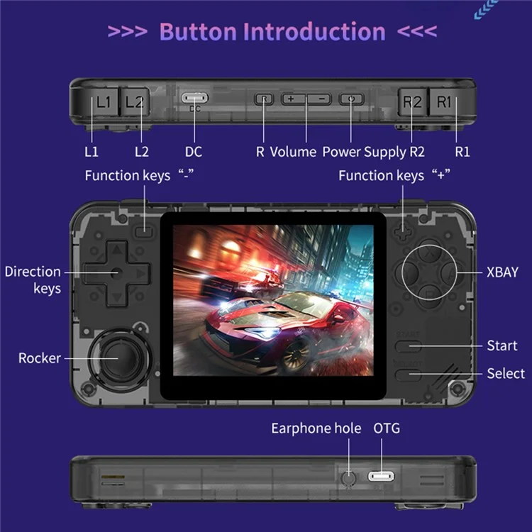POWKIDDY RGB10X 64G Handheld Game Console 3.5 Inch 4:3 IPS Screen Video Game Player - Black