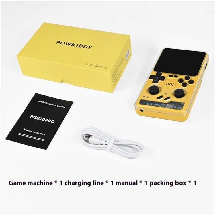 Console de jeu rétro portable POWKIDDY RGB20PRO 128G avec écran IPS de 3,2 pouces - Jaune