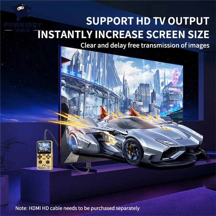 Console de jeu rétro portable POWKIDDY RGB20PRO 128G avec écran IPS de 3,2 pouces - Jaune