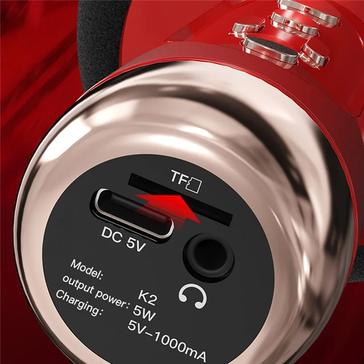 Micrófono inalámbrico Bluetooth K2 con cabeza de hongo, micrófono de canto, versión en inglés - Rojo
