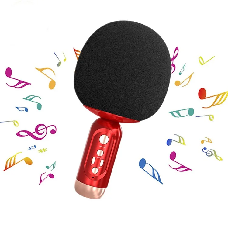 Micrófono inalámbrico Bluetooth K2 con cabeza de hongo, micrófono de canto, versión en inglés - Rojo