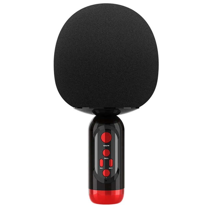 K2 Wireless Bluetooth-compatible Microphone Speaker Mushroom Head Singing Mic, English Version - Black