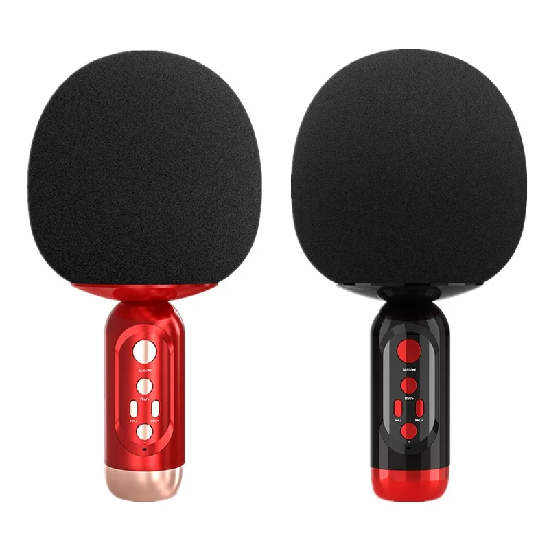 K2 Wireless Bluetooth-compatible Microphone Speaker Mushroom Head Singing Mic, English Version - Black