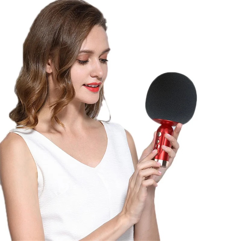 K2 Wireless Bluetooth-compatible Microphone Speaker Mushroom Head Singing Mic, English Version - Black