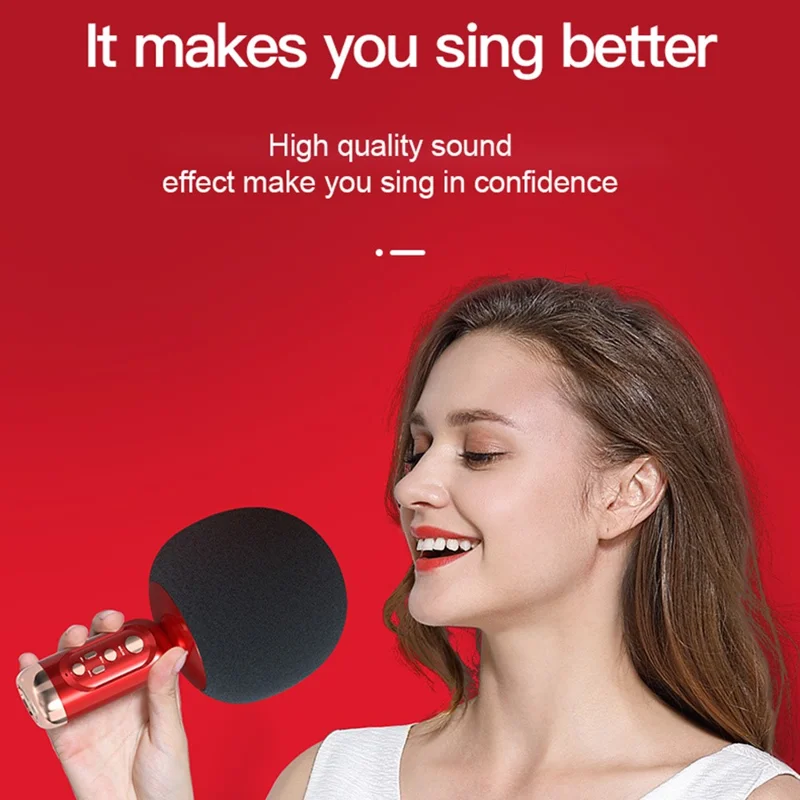 K2 Wireless Bluetooth-compatible Microphone Speaker Mushroom Head Singing Mic, English Version - Black