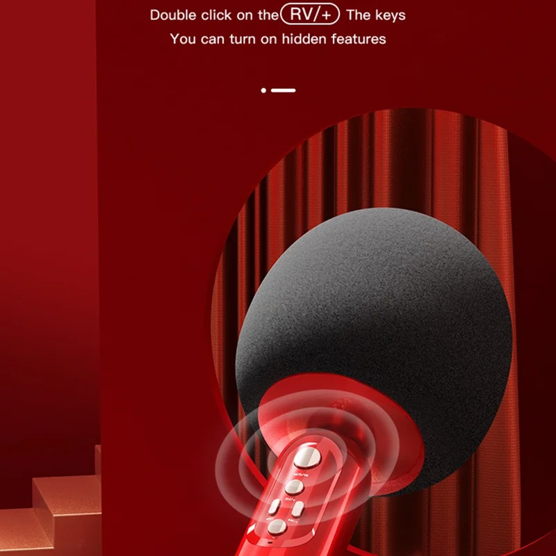 K2 Wireless Bluetooth-compatible Microphone Speaker Mushroom Head Singing Mic, English Version - Black