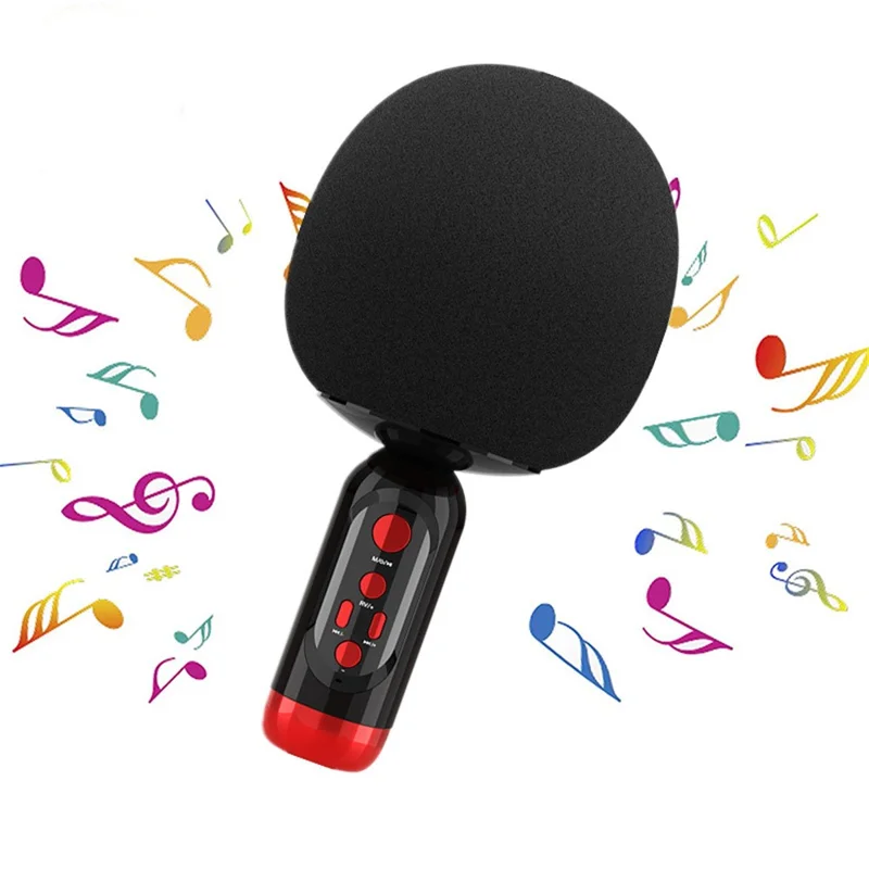 K2 Wireless Bluetooth-compatible Microphone Speaker Mushroom Head Singing Mic, English Version - Black
