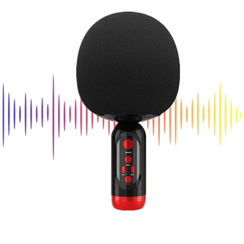 K2 Wireless Bluetooth-compatible Microphone Speaker Mushroom Head Singing Mic, English Version - Black