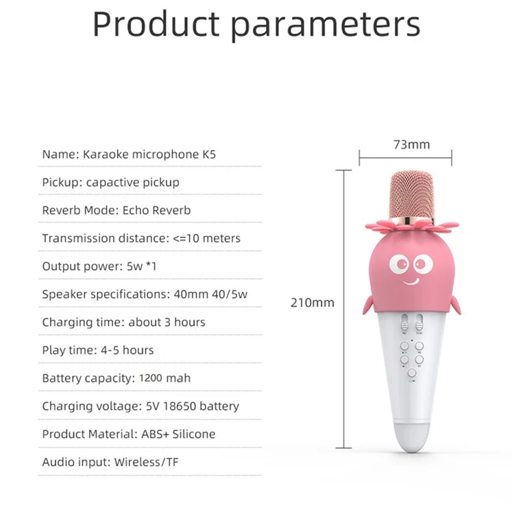 K5 Kids Bluetooth-compatible Microphone ABS+Silicone Carrot Shape Singing Mic, English Version - White+Blue