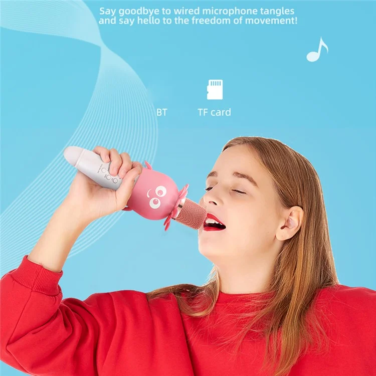 K5 Kids Bluetooth-compatible Microphone ABS+Silicone Carrot Shape Singing Mic, English Version - White+Blue