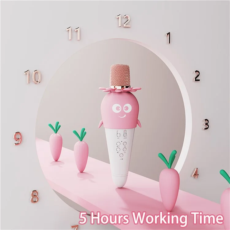 K5 Kids Bluetooth-compatible Microphone ABS+Silicone Carrot Shape Singing Mic, English Version - White+Blue