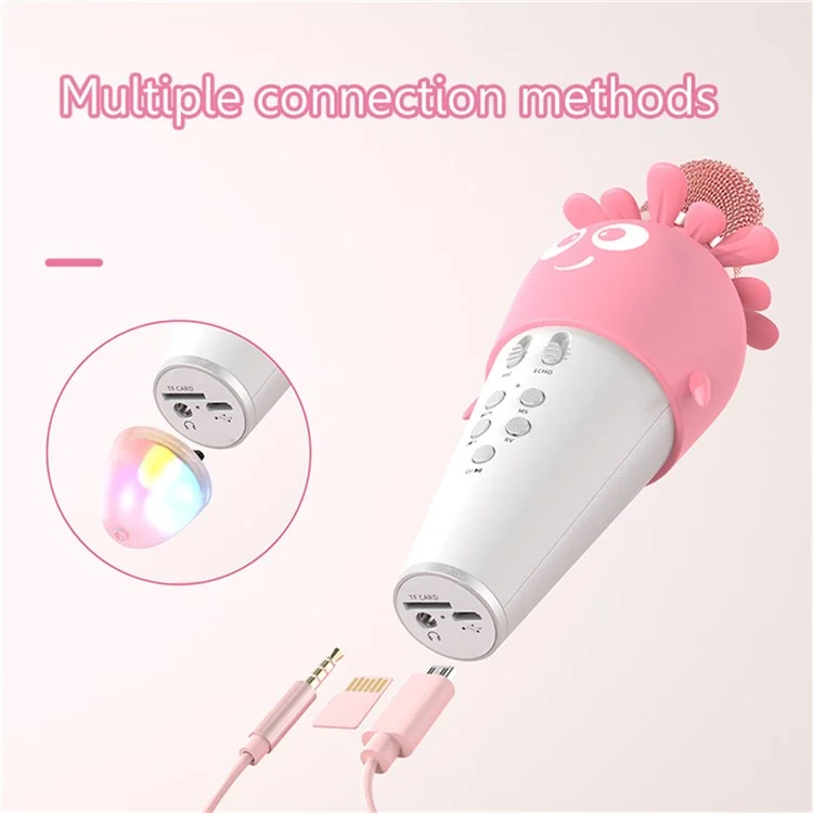 K5 Kids Bluetooth-compatible Microphone ABS+Silicone Carrot Shape Singing Mic, English Version - White+Blue