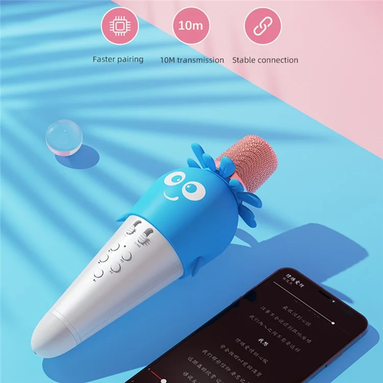 K5 Kids Bluetooth-compatible Microphone ABS+Silicone Carrot Shape Singing Mic, English Version - White+Blue
