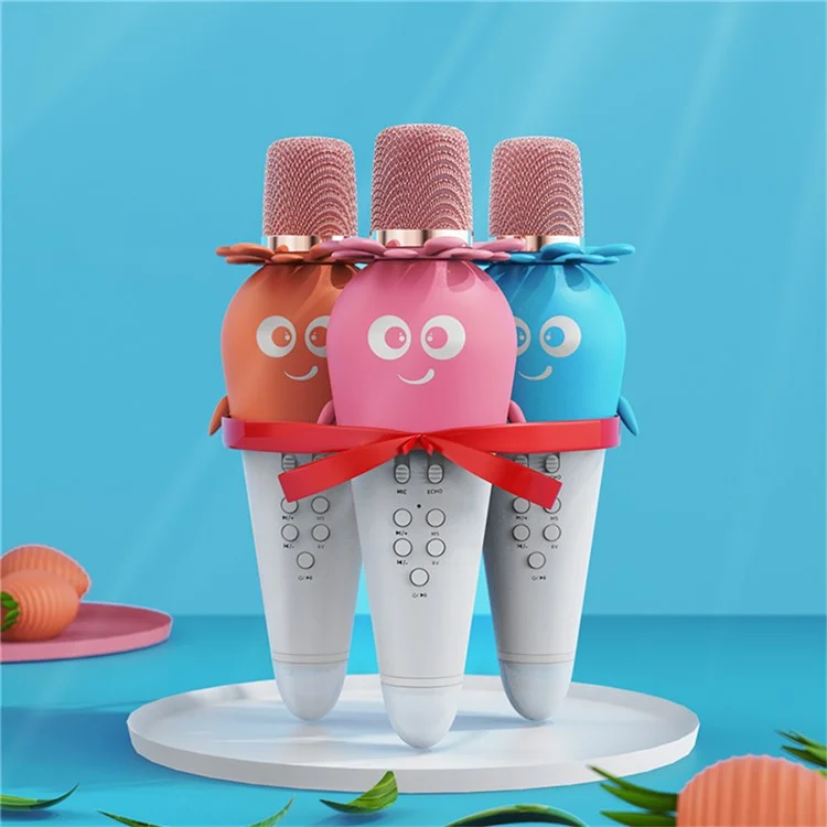 K5 Kids Bluetooth-compatible Microphone ABS+Silicone Carrot Shape Singing Mic, English Version - White+Blue