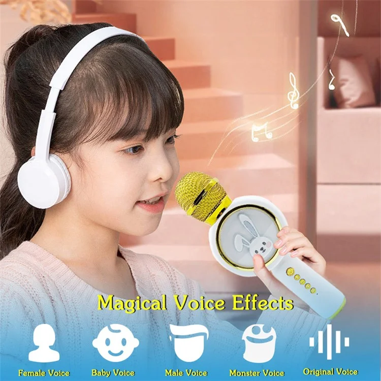 X6 Милый кролик для детей с микрофоном, изменением голоса, Bluetooth TWS, караоке-микрофон, английская версия - слоновая кость