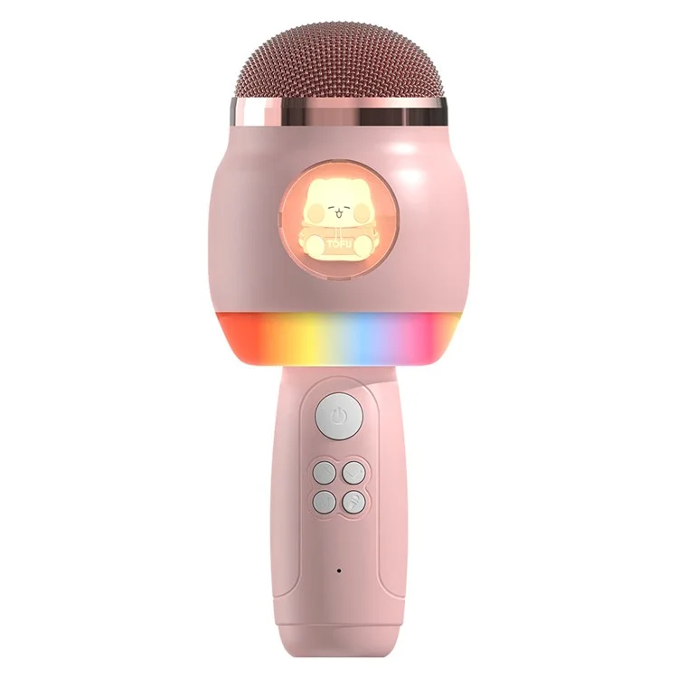 Cartoon Children Microphone Wireless Bluetooth-compatible Speaker Early Education Karaoke Machine - Pink Cat