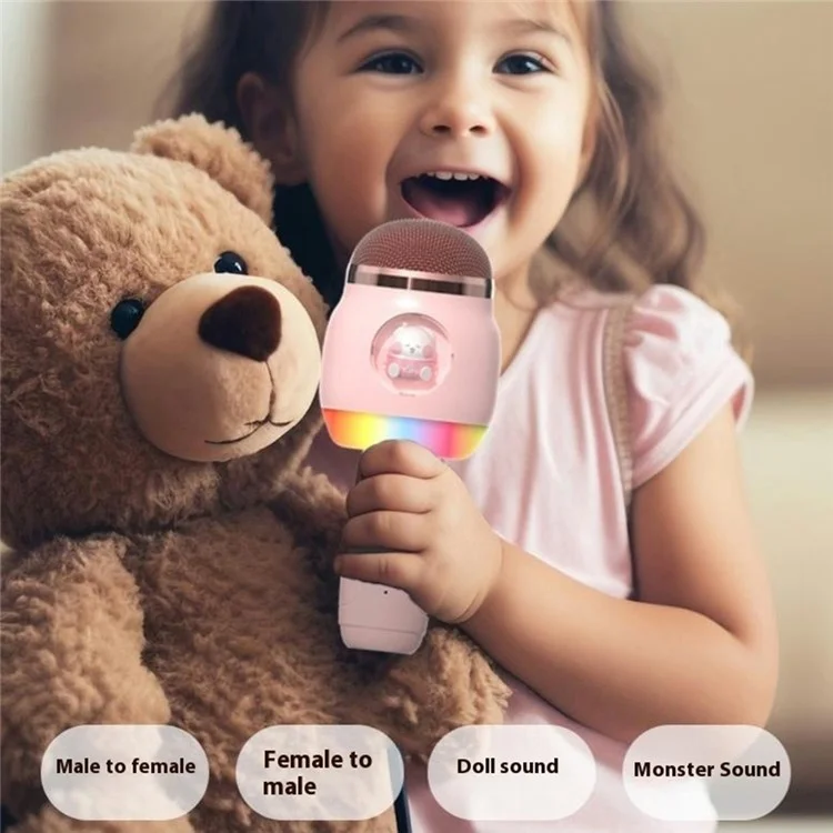Cartoon Children Microphone Wireless Bluetooth-compatible Speaker Early Education Karaoke Machine - Pink Cat
