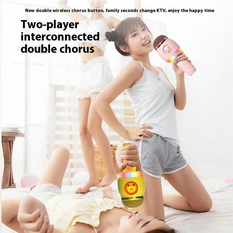 Cartoon Children Microphone Wireless Bluetooth-compatible Speaker Early Education Karaoke Machine - Pink Cat