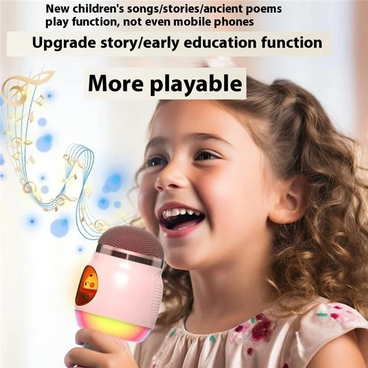 Cartoon Children Microphone Wireless Bluetooth-compatible Speaker Early Education Karaoke Machine - Pink Cat