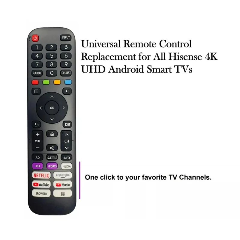 EN2AE30H Universal Remote Control Replacement For Hisense 4K UHD Android Smart Tvs
