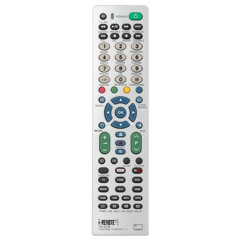 I-REMOTE TR577E Universal TV Remote Control Replacement Plastic Television Controller