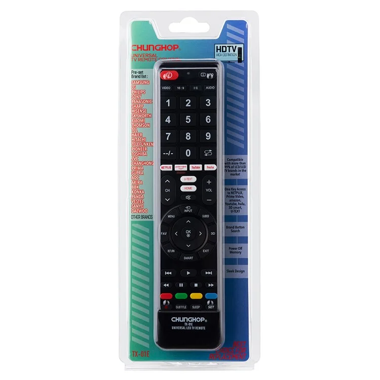 CHUNGHOP TX-01E Universal TV Remote Control Ergonomic Television Handheld Controller Replacement