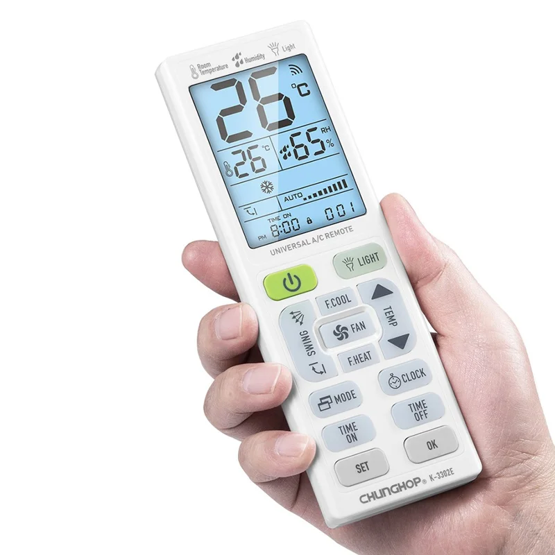 CHUNGHOP K-3302E Universal fjärrkontroll till luftkonditionering Stor LCD-display A/C-kontrollenhet