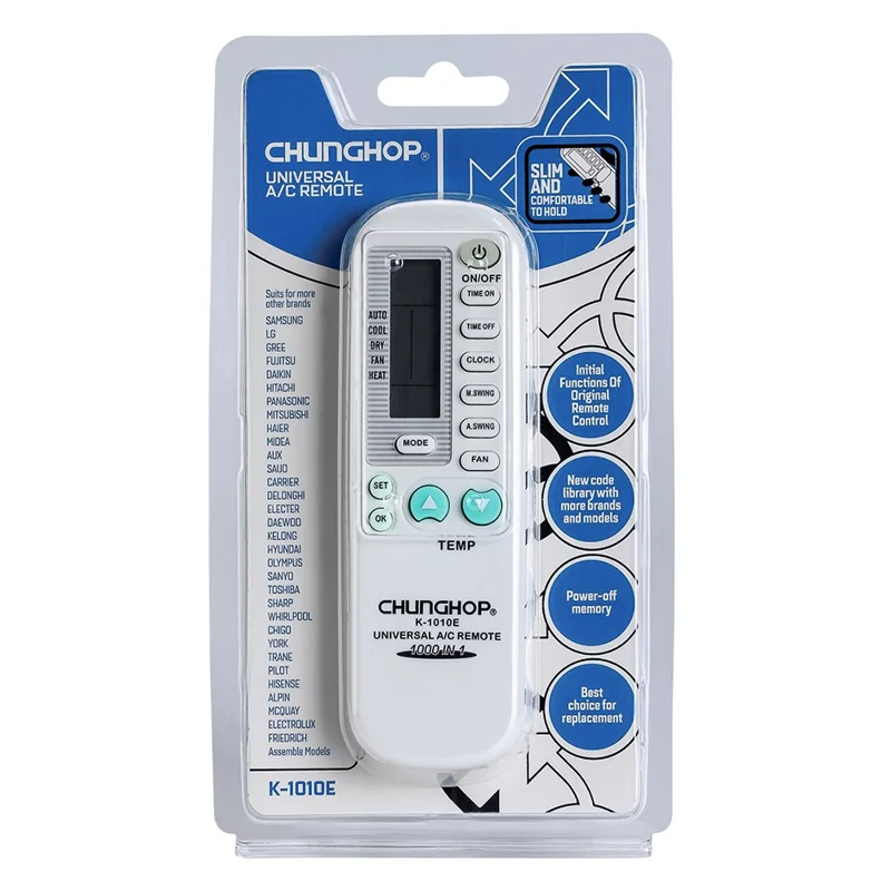 CHUNGHOP K-1010E 12 knapps universal fjärrkontroll till luftkonditionering A / C-regulator med klockfunktion
