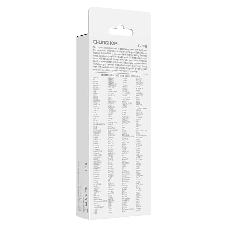 CHUNGHOP K-3308E Rechargeable Universal Air Conditioner Remote Control with Temperature / Humidity Display
