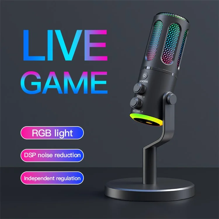 Micrófono de Escritorio SU8 con Luz Ambiental RGB para Streaming en Directo / Grabación / Reducción de Ruido para Gaming