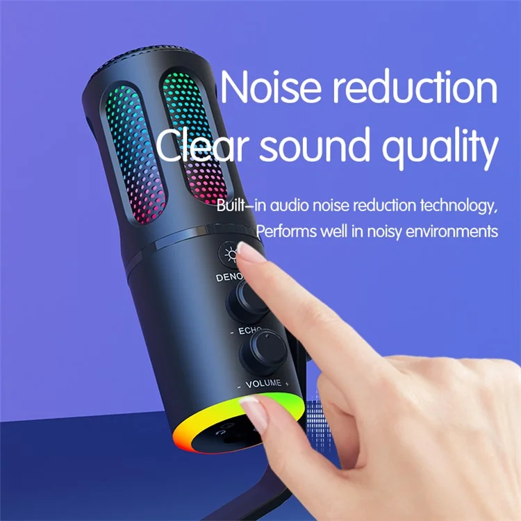 Micrófono de Escritorio SU8 con Luz Ambiental RGB para Streaming en Directo / Grabación / Reducción de Ruido para Gaming