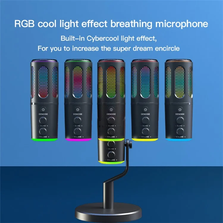 Micrófono de Escritorio SU8 con Luz Ambiental RGB para Streaming en Directo / Grabación / Reducción de Ruido para Gaming