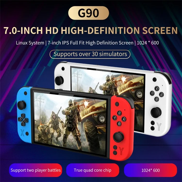 G90 7 Inch IPS HD Screen Handheld Game Console Multi-System Emulator Arcade Gaming Controller - Red+Blue