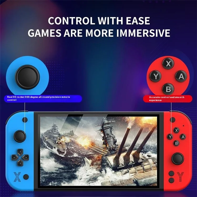 G90 7 Inch IPS HD Screen Handheld Game Console Multi-System Emulator Arcade Gaming Controller - Red+Blue