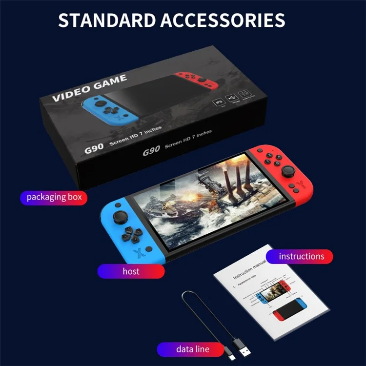 G90 7 Inch IPS HD Screen Handheld Game Console Multi-System Emulator Arcade Gaming Controller - White