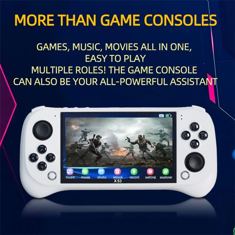 X53 5.1 Inch IPS HD Screen Handheld Game Console Retro Arcad Gaming Controller Support TV Output - Black