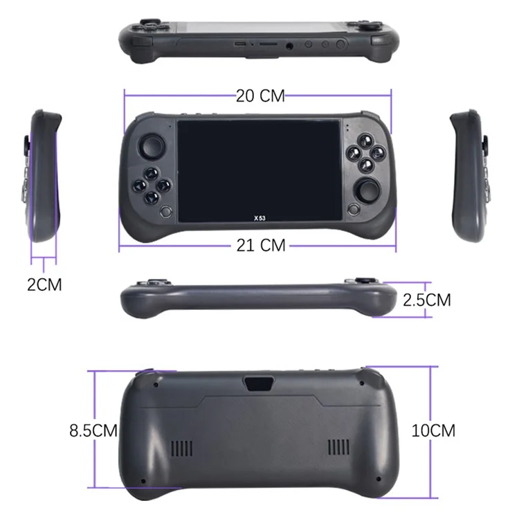 X53 5.1 Inch IPS HD Screen Handheld Game Console Retro Arcad Gaming Controller Support TV Output - Black